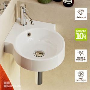 Lave main d'angle &agrave; suspendre SAGA Min&eacute;ral Composite Blanc Brillant 3838H12,2cm - LAVABERG