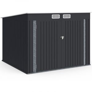 Abri &agrave; v&eacute;los en m&eacute;tal gris anthracite verrouillable avec kit d'ancrage pour 4 v&eacute;los