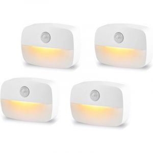 Lot de 4 lumi&egrave;res &agrave; d&eacute;tecteur de mouvement pour l'int&eacute;rieur, veilleuse &agrave; d&eacute;tecteur de mouvement, 3 A, aliment&eacute;es par piles sur placard, escaliers