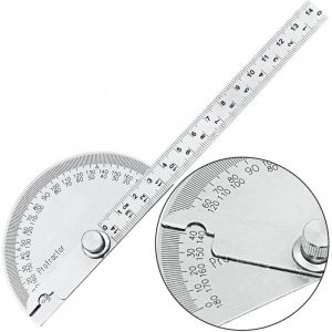 Rapporteur en Acier Inoxydable 0-180° Bras de Jauge d'Angle Règle de Mesure Outil Ingénieur Rapporteur avec Règle de 140mm, Règle d'Angle Universelle