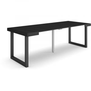Skraut Home - Table console extensible, Console meuble, 220, Pour 10 personnes, Pieds bois massif, Style moderne, Noir