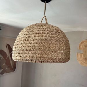 Abat jour pour Lampe coupole en palmier 'Doum' du Maroc tress&eacute;e
