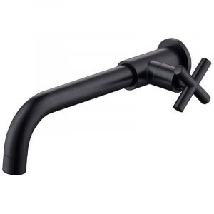 Mitigeur de lavabo en laiton robinet d'eau froide montage mural eau froide support mural 1/2 pouce baignoire raccord mural,Noir mat