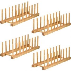 Lot de 4 supports d'assiettes en bambou,&Eacute;gouttoir &agrave; vaisselle en bois, Support de couvercle de cuisine,&Eacute;tag&egrave;re pour casseroles, tasses, livres CD,8