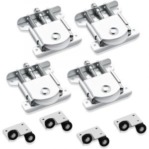 Lot de 4 roulettes galvanis&eacute;es avec double ressort - Roulettes silencieuses pour portes coulissantes et rails - Capacit&eacute; de charge : 80 kg