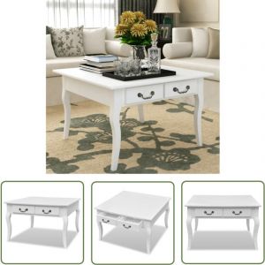 The Living Store - Table basse avec 4 tiroirs Blanc - Table Basse - Meuble tv - Table D'appoint - Table Ronde - Mobilier Blanc