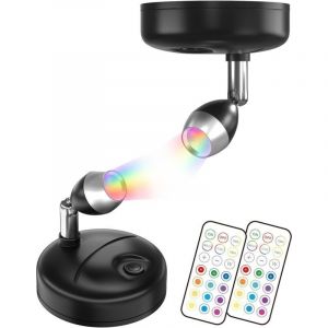 RGB LED Spots &agrave; Batterie avec T&eacute;l&eacute;commande, Petits Spots d'Int&eacute;rieur, 12 RVB + Lumi&egrave;re Blanche pour Vitrine, Statue d'Art, &Eacute;clairage de Plantes