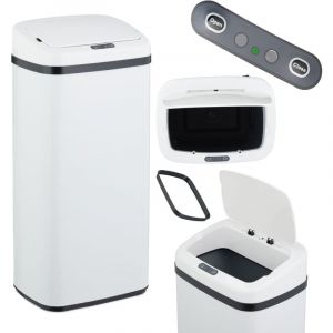 Poubelle automatique, 40 litres, Couvercle électrique, Avec support pour sac, Seau cuisine, en Acier, blanche - Relaxdays