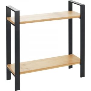 &Eacute;tag&egrave;re de Cuisine &agrave; Poser pour Plan de Travail M&eacute;tal avec Planches en Bambou 2 &eacute;tages Gain de Place Multi Usage 32x33x11cm Noir/Bambou