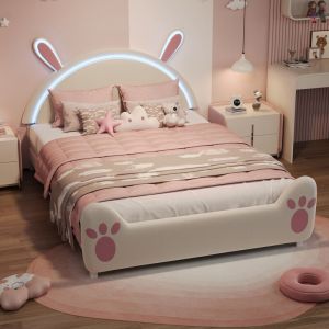 Lit Enfant 140x190 en Tissu, Lit simple avec T&ecirc;te de Lit Capitonn&eacute;e &ndash; Confortable et Design, Sommier &agrave; Lattes Inclus &ndash; Blanc