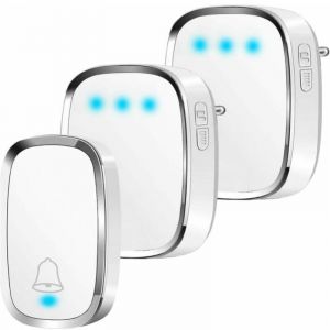 Sonnette Sans Fil Etanche, Sonnette de Porte Ext&eacute;rieur &agrave; 300m de Port&eacute;e, 2 Emetteur & 1 R&eacute;cepteurs, Kit de Carillon Sans Fil avec led Flash, 38