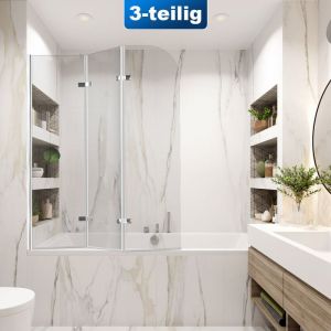 Tolletour - Pare-baignoire pivotant à 180degré pivotant Paroi de douche sanitaire 6mm Nano Repliable glass 3 parties 120x140cm Argent