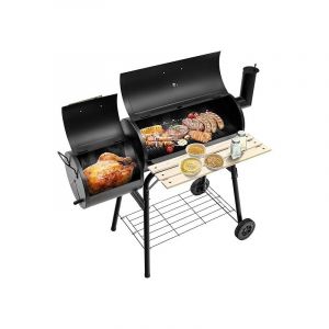 Goplus - 116X61X105,5CM Gril de Barbecue en Forme de Baril, Gril au Charbon de Bois avec Poignée Pratique et Étagère de Rangement en Bas, 2 Roulettes
