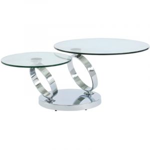 Vente-unique - Table basse avec plateaux pivotants - Verre trempé et métal - joline de Maison Céphy