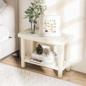 Tabouret Salle de Bain &agrave; 2 Niveaux Petit Tabouret de Douche Imperm&eacute;able Antid&eacute;rapant avec &Eacute;tag&egrave;re Rangement Chaise Banc Salle de Bain Blanc