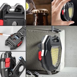 Multifonction Keychain Emergency LED Light: USB Mini lampe de poche porte-cl&eacute;s rechargeable &eacute;tanche COB lampes de poche avec allume-cigare pour