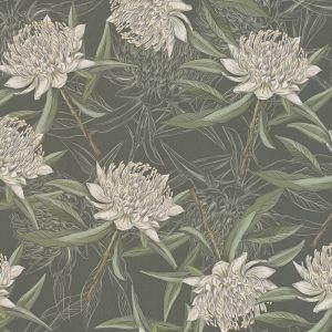 Papier peint floral Profhome 394321 papier peint intissé gaufré à chaud légèrement texturé avec des ornements floraux mat noir vert vert foncé blanc