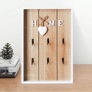 Ahlsen - Boîte à Clés en Bois: Boîte à Clés Murale en Bois avec 6 Crochets, Armoire à Clés Moderne en Bois, Porte Clef Mural en Bois, Boîte de Clés