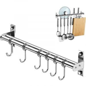 Porte Ustensiles Cuisine, Barre Murale de Cuisine Ustensiles avec 6 Crochets Coulissants, Support Suspendre des Ustensiles en Acier Inoxydable pour