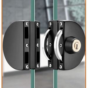Serrure de porte vitr&eacute;e en acier inoxydable sans per&ccedil;age, serrure centrale pour porte vitr&eacute;e, porte coulissante double vitrage, noire