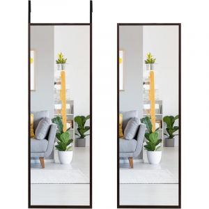 COSTWAY Miroir &agrave; Suspendre sur Porte avec Crochets de Suspension R&eacute;glables en Hauteur, Id&eacute;al pour Gain de Place 36,5 x 107 CM (Brun)