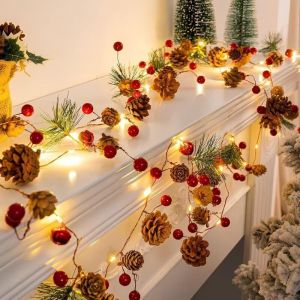 Guirlande lumineuse ananas à 2 et 20 LED, guirlande de Noël avec lumières rouges et ananas, fonctionne sur piles, décoration de Noël avec fruits