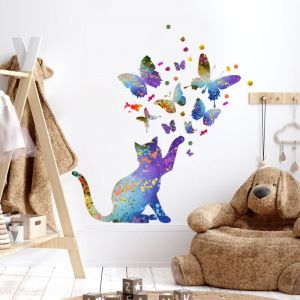 Stickers Muraux Enfants Stickers Muraux Chat Papillon Autocollant Mural Papillon Chat Autocollant Muraux Animaux Stickers Muraux Pour Personnalité