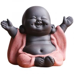 Statue de Bouddha Rieur - Statue de Bouddha - Décoration de la maison - Petit moine - Orange