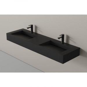 Bernstein - Lavabo mural en fonte min&eacute;rale TWG16 - 153 x 45 x 15 cm - Quartz noir, Avec console m&eacute;tallique sur pieds 150S