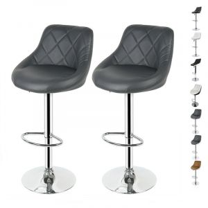 Hofuton Tabouret de Bar Lot de 2 avec Si&egrave;ge Bien Rembourr&eacute;, 2 Design 2 Couleurs, Tabourets en Simili-Cuir R&eacute;glable, Gris