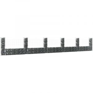 Maison Chic - Panier de gabion Mur en gabion Cl&ocirc;ture de gabion en forme de u avec 6 poteaux Fer 620x20x100 cm 79843