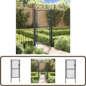 Portail en maille de jardin Acier galvanisé 100 x 225 cm Gris - Portail Jardin - Portillon Aluminium - Clôture Jardin - Portail Métallique - Portail