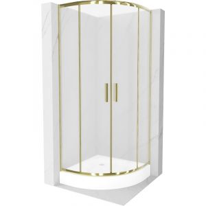 Mexen - Cabine de douche Rio semi-circulaire 70 x 70 cm, verre givré, doré + receveur Rio, blanc - 863-070-070-50-30-4710