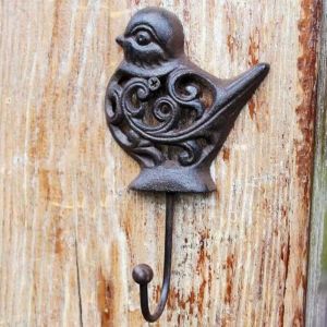 Pat&egrave;re murale d&eacute;corative en fonte en forme d'animal, porte-manteau mural, crochets robustes pour chapeaux, cl&eacute;s, manteaux (Petit oiseau), noir