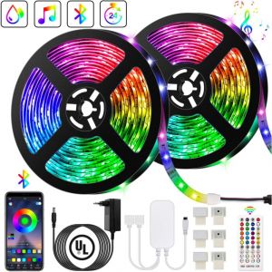 Langray - Ruban led Bleutooth,10M (5M2)Bande led 300 LEDs 5050 rgb IP65,Contrlé par app du Smartphone, Synchroniser avec Rythme de Musique/Fonction