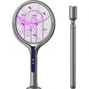 Raquette Moustique Electrique, avec T&ecirc;te Rotative &agrave; 90 Degr&eacute;s, Rallonge T&eacute;lescopique, Tapette&agrave; Mouche Electrique Rechargeable USB, Tue Mouche