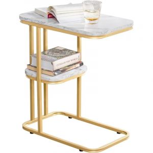 Sobuy - Table d'Appoint Bout de Canap&eacute;, Effet Marbre + Structure M&eacute;tal Dor&eacute;, 2 &Eacute;tag&egrave;res Rangement, Multi‑usage Salon/Chambre/Bureau, L50&times;P30&times;H58 cm