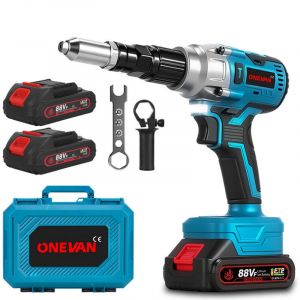 ONEVAN Riveteuse &eacute;lectroportative，Brushless Riveteuse &eacute;lectrique 20000N avec deux batteries,pour rivets aveugles 2.4-5.0 mm