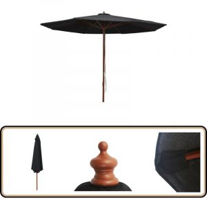 Parasol d'extérieur avec mât en bois 350 cm Noir - Parasol D'extérieur - Parasol Jardin - Parasol Bois - Parasol Rectangulaire - Parasol Noir