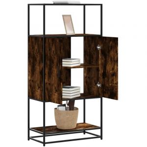 Torana - Buffet haut ch&ecirc;ne fum&eacute; 68x35x139 cm bois d'ing&eacute;nierie m&eacute;tal