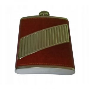 Flasque Gentelo en cuir marron avec sangle en m&eacute;tal 210 ml