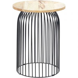 Beliani - Table d'Appoint Clair et Noir en Bois de Manguier Base en Cage Plateau Rond Wills