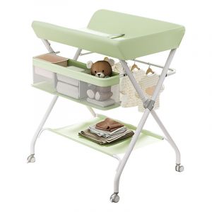 Hoerfuriy - Table &agrave; langer pliable pour b&eacute;b&eacute;, &Eacute;tag&egrave;re &agrave; langer Combinaison &agrave; langer R&eacute;glable en hauteur avec panier de rangement,Roue