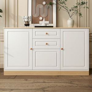Buffet Enfilade Blanc 135cm, Meuble de Rangement 3 Portes et 2 Tiroirs, Bahut Design pour Salon et Salle &agrave; Manger