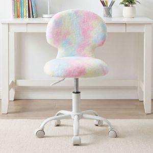 Wahson Chaise Bureau Enfant en Fausse Fourrure, Chaise Pivotante Enfant pour Chambre, Chaise Bureau Fille R&eacute;glable en Hauteur, Rose