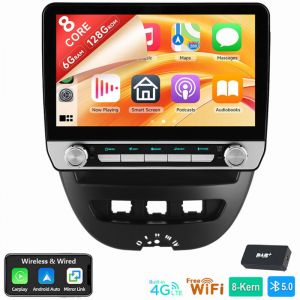 4G 6+128G Android15 Autoradio CarPlay Kam Pour Citroen C1 Peugeot 107 Toyota Aygo 2005-2014 6+128G DAB