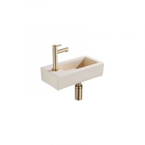 Lave-mains Kit lave-mains - 37.5x18.5x9cm - céramique - trou de robinet gauche - robinet lave-mains en laiton brossé - bonde de vidage - - Qeramiq