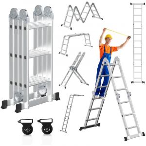 EINFEBEN Echelle pliante articulée 4x3 marches, echafaudage multifonction, ecarteur de mur, escabeau, 2 plaques plateforme de travail