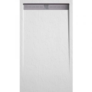 Stano. - Receveur de douche 70x90 cm extra plat arco en r&eacute;sine surface ardois&eacute;e blanc Grille inox