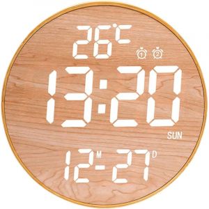 Horloge murale num&eacute;rique LED &ndash; R&eacute;veil lumineux avec r&eacute;glage de la luminosit&eacute; &ndash; Affichage clair &ndash; Design en bois pour bureau et chambre